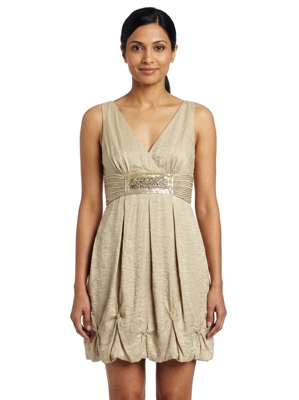 Bcbgmaxazria Beige A-Line Mini Pleated Sequin Dress Women Size 8
